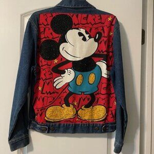 Disney Mickey Mouse Sequined Denim Jacket Sz Small Excellent Condition
